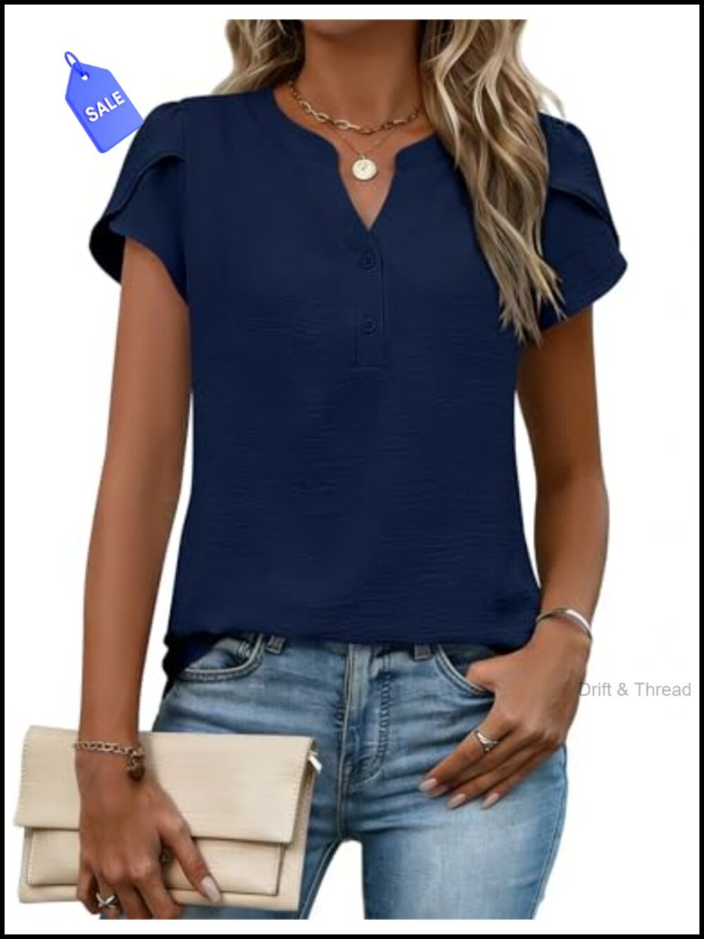 Women's Textured Blouse Cap Short Sleeve V Neck Work Top